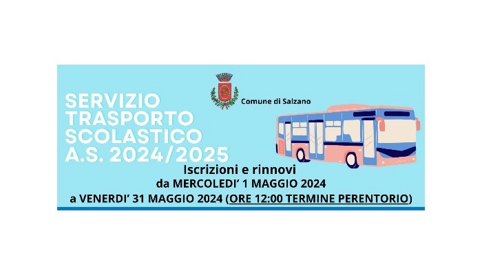 Servizio trasporto scolastico A.S. 2024/2025 (iscrizioni e rinnovi)