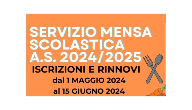 Iscrizioni on-line servizio di refezione scolastica A.S 2024/2025. 